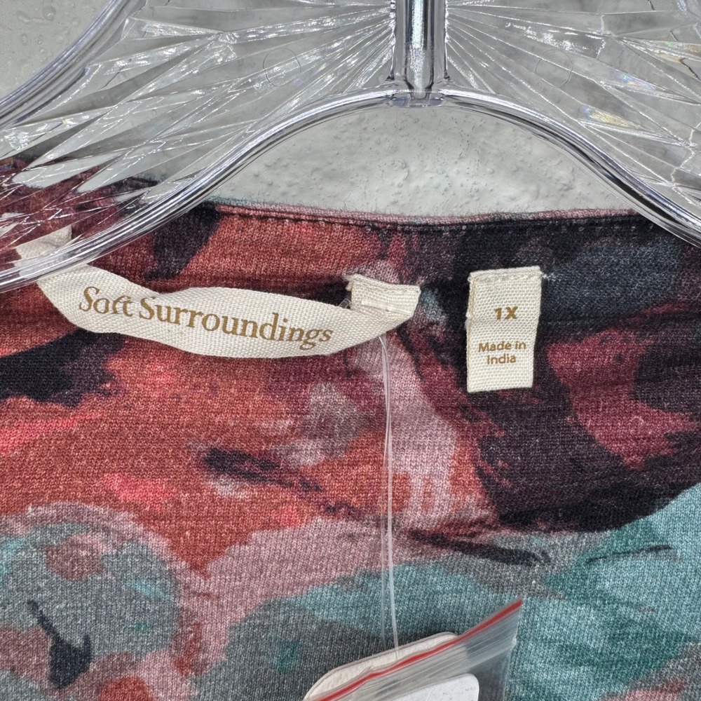 Soft Surroundings Women 1X Java Marble Print Tunic Beaded Neckline Artsy Boho - Picture 3 of 9